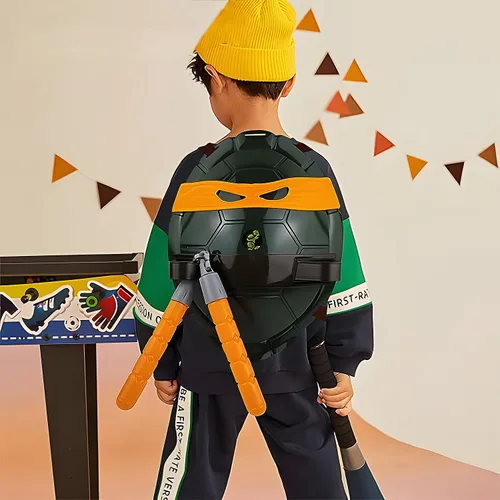 Vista 7 de JTQJTQ Disfraz de concha de tortuga para niños, máscara con los ojos vendados, regalo de Navidad, disfraces de ninja de dibujos animados, recuerdos