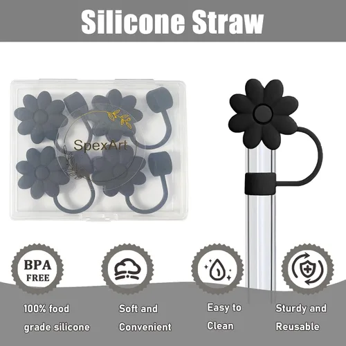 Vista 2 de Cubiertas de paja de flores para copas Stanley de 30 y 40 onzas, accesorios para vasos de silicona, 4 unidades, tapas de popote de silicona