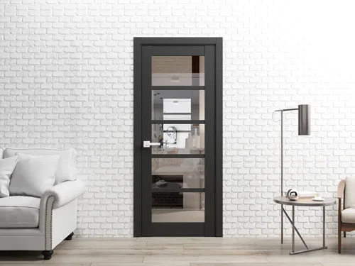 Vista 2 de SARTODOORS Interior sólido francés 18 x 80 pulgadas Quadro 4522 negro mate con vidrio transparente Marco de panel individual regular manija