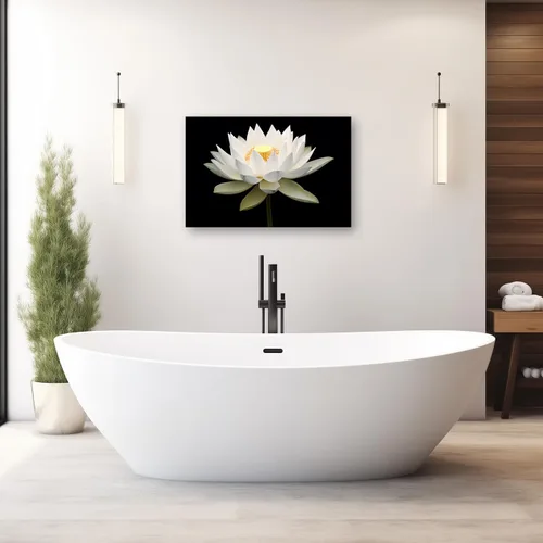 Vista 2 de CXHOSTENT Lienzo Zen para pared, diseño de flor de loto blanco, pintura de spa, meditación, espíritu, baño, yoga, decoración de marco