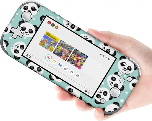 Vista 4 de Lindas calcomanías de panda de envoltura completa, calcomanías protectoras de placa frontal compatibles con Nintendo Switch
