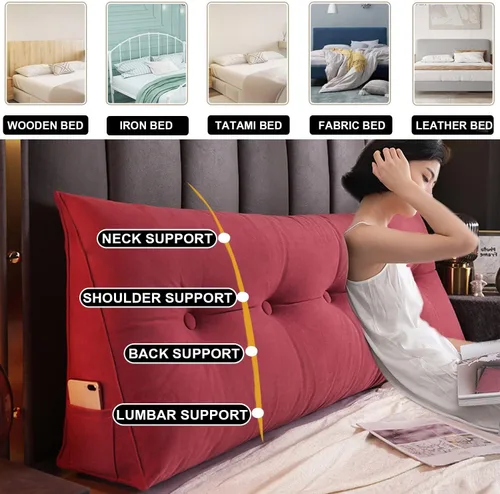 Vista 7 de Almohada triangular grande de cuña de lectura, cojín de cabecera para reposo en cama, almohada de forro polar para cabecero, respaldo con funda