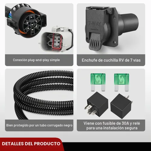 Vista 6 de Nilight Kit de arnés de cableado de enchufe de remolque de 7 pines 55243 para lado del vehículo, 7 vías, tipo RV, enchufe USCAR, compatible con Ford