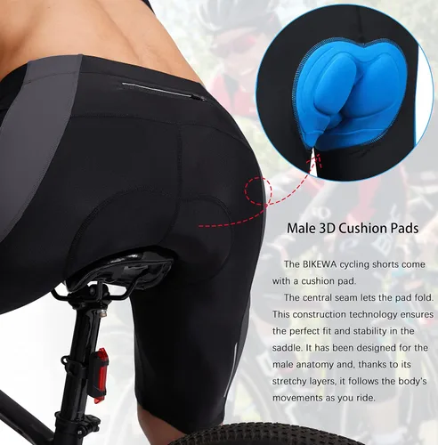 Vista 4 de Bikewa Pantalones cortos de ciclismo para hombre, acolchados en 3D, ciclismo de carretera, montaña, ciclismo, ciclismo, ciclismo UPF 50+, bolsillos