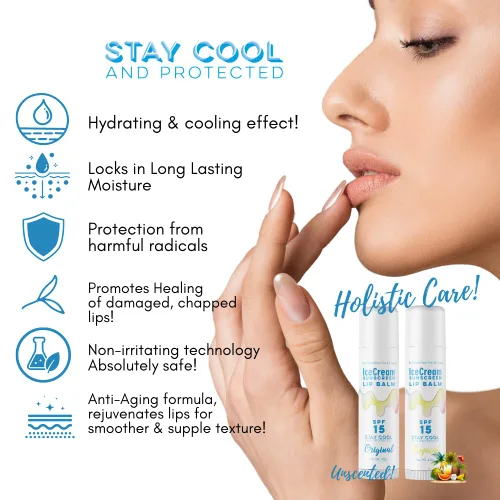 Vista 3 de IceCream Bálsamos labiales con protector solar, protector solar para labios, protector solar resistente al agua para labios, cuidado de labios