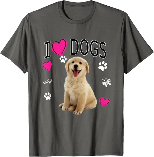 Vista 106 de Camiseta I Love Dogs - Camiseta Golden Labrador retriever, Azul Negro