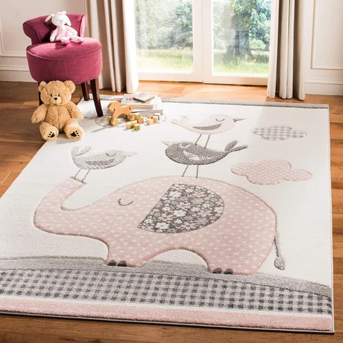 Vista 7 de SAFAVIEH Carousel Kids Collection - Alfombra decorativa de 2 x 3 pies, diseño de animales, color rosa y marfil, no desprende pelusa y de fácil
