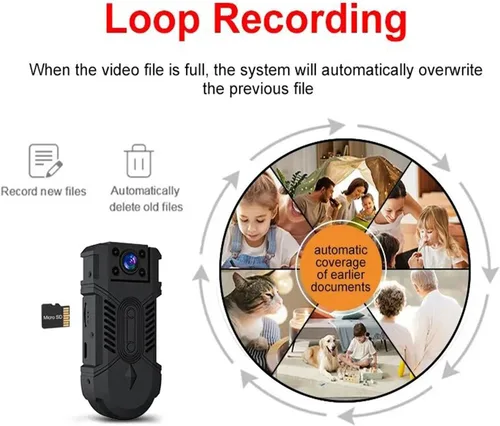 Vista 5 de Mini cámara corporal de 64 GB Spy Nanny Cam HD 1080P Video Body Cámara con visión nocturna 6H Auto sobrescritura 1200 mAh (sin Wi-Fi)