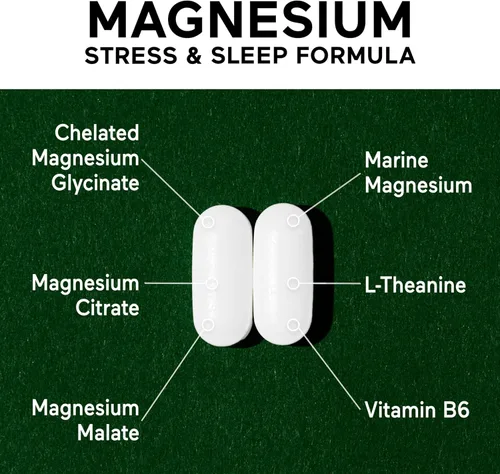 Vista 5 de Smarter Nutrition Complejo de magnesio – Glicinato de magnesio quelado con citrato, malato y L-teanina para dormir, relajación muscular y apoyo al