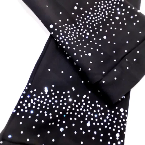 Vista 3 de LIUHUO Pantalones de patinaje sobre hielo para niñas, leggings de entrenamiento de diamantes de imitación negros para mujer, forro polar