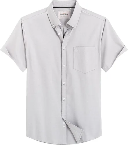 Vista 28 de Alimens & Gentle - Camisa de manga corta Oxford para hombre con ajuste regular, cuello abotonado y bolsillo