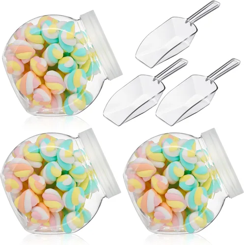 Vista 6 de Umigy 2 juegos de tarros de plástico transparente para dulces con tapas y cucharas, tarros de galletas transparentes de 42 onzas para despensa
