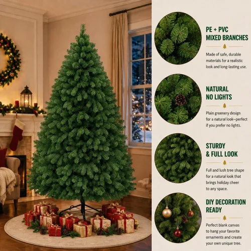 Vista 4 de Árbol de Navidad artificial de 4.5 pies, abeto de alta calidad con bisagras de metal y base plegable, para reuniones en el hogar y decoraciones