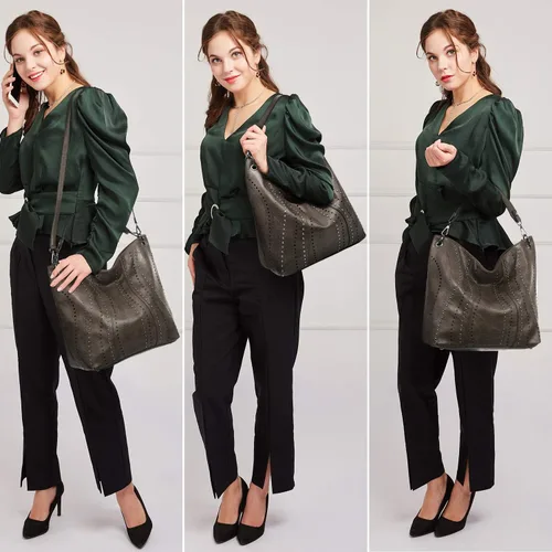 Vista 2 de Bolso de hombro grande Hobo para mujer con tachuelas de piel vegana