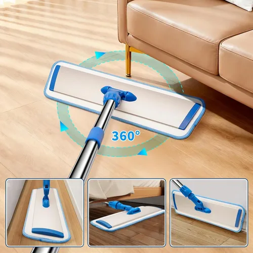 Vista 4 de Trapeador profesional de microfibra de 18 pulgadas, trapeador plano con mango de acero inoxidable, cabezal giratorio de 360 con 2 almohadillas