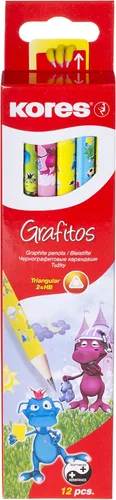Vista 8 de Kores Caja de lápices de madera de grafito negro de 12 lápices, estilo ergonómico triangular
