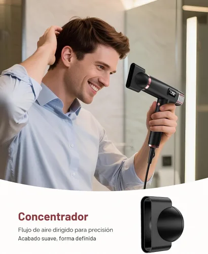 Vista 6 de Secador de pelo iónico de doble voltaje con difusor – Secador de pelo de Negro satinado