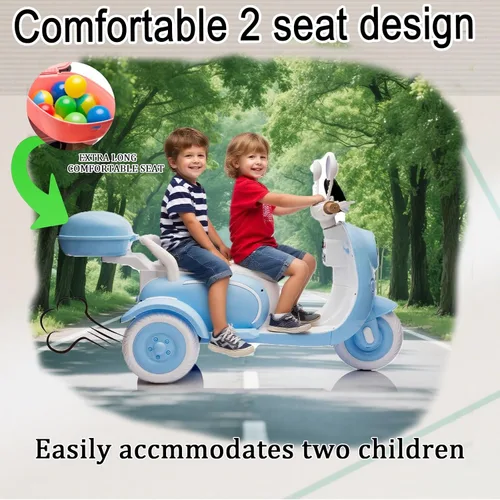 Vista 3 de Motocicleta de paseo de 12 V y 2 asientos para niños, juguete con batería eléctrica, bicicleta de tierra para niños, vehículo todoterreno, bicicleta