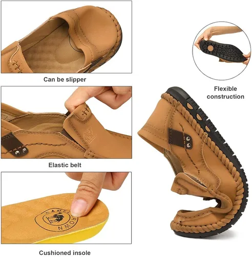 Vista 5 de CAMEL CROWN Mocasines casuales para hombre zapatos de cuero flexibles para caminar para hombre senderismo conducción negro marrón talla 7-12