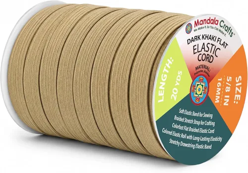Vista 44 de Mandala Crafts 20 yardas 1/2 pulgada 0.472 in bandas elásticas beige