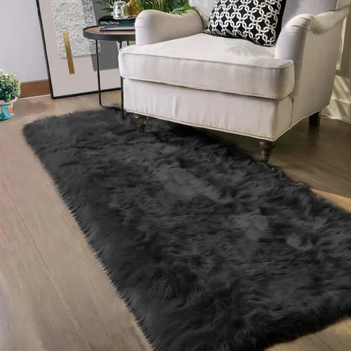 Vista 23 de Latepis - Alfombra rectangular de piel sintética tipo lana de oveja suave y esponjosa de estilo bohemio para sala de estar, dormitorio y residencias
