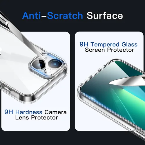 Vista 6 de JETech Funda 5 en 1 para iPhone 13 mini, antiamarilleo, transparente 2 protectores de pantalla de vidrio templado, 2 protectores de lente