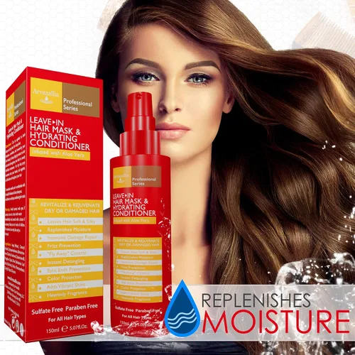 Vista 3 de Arvazallia Mascarilla capilar sin enjuague y acondicionador hidratante en aerosol para cabello seco o dañado, acondicionador e hidratante de grado