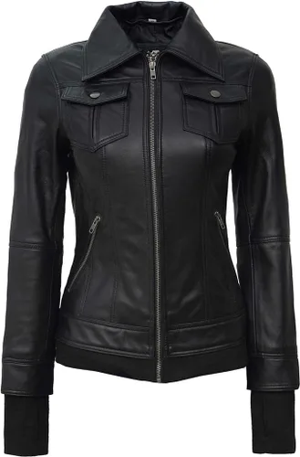Vista 3 de Chaqueta de cuero con capucha extraíble para mujer - Chaqueta de cuero para mujer - Chic Noir Jacket