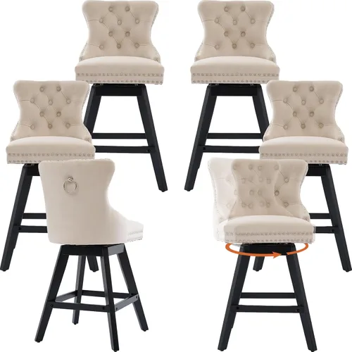 Vista 13 de Juego de 2 taburetes de bar giratorios modernos, taburetes de bar de 26.6 pulgadas de altura de mostrador beige con respaldo para isla de cocina