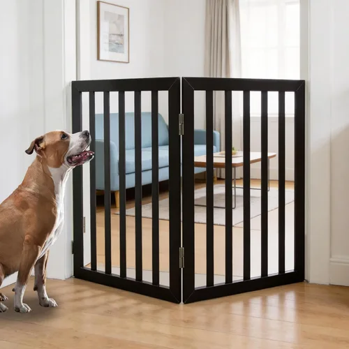 Vista 17 de Puerta para perros para interiores, valla independiente para perros, para la casa, puertas, pasillos o escaleras, puerta para mascotas plegable