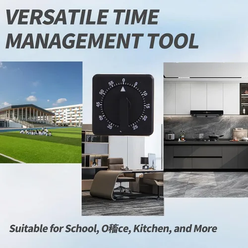 Vista 6 de Temporizador de cocina mecánico cuadrado de 60 minutos, alarma fuerte, sin baterías, ideal para cocinar, hornear y gestionar la cocina, color negro