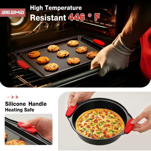 Vista 4 de BIEAMA - Juego de sartenes antiadherentes para hornear de 13 piezas Bandeja apilable de acero al carbono sin BPA, bandeja para galletas, pasteles