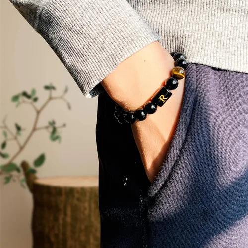 Vista 94 de SUMMER LOVE Regalos para el Día del Padre, pulsera con inicial de piedra de ónix negro de 0.394 pulgadas para hombres, pulsera de cuerda trenzada