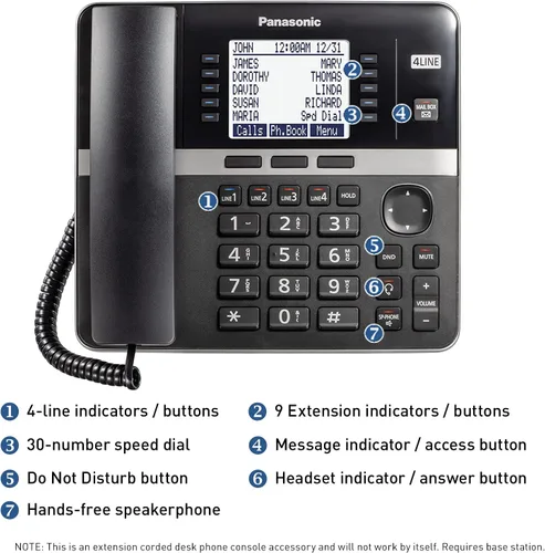 Vista 2 de Teléfono de Oficina Panasonic, Accesorio de Teléfono de Escritorio con Cable para Conectarse Inalámbricamente a Estación Base Expandible