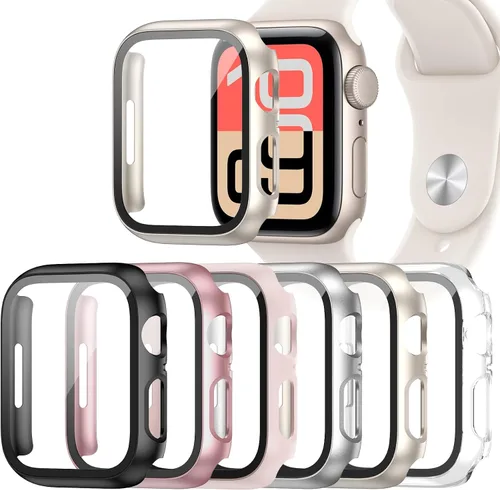 Vista 12 de Paquete de 6 fundas para Apple Watch SE 3 (2025)/SE 2/SE/Series 6/5/4 de 40 mm con protector de pantalla de vidrio templado, funda protectora