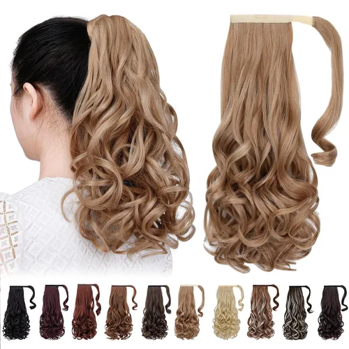 Vista 60 de Extensiones de cabello para cola de caballo, extensión de cola de caballo roja de 16 pulgadas, corta, ondulada, rizada, envolvente, cola de caballo