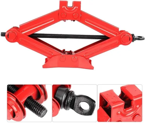 Vista 3 de Aramox Scissor Jack, Coche Automotriz Scissor Jack Emergencia Crank Stand Tool Rojo