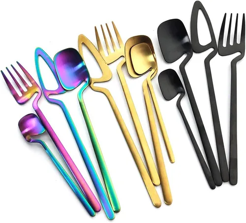 Vista 6 de Juego de cubiertos de 24 piezas con utensilios de cocina para servir, servicio para 6, utensilios de acero inoxidable 304, cuchillo, A-Negro