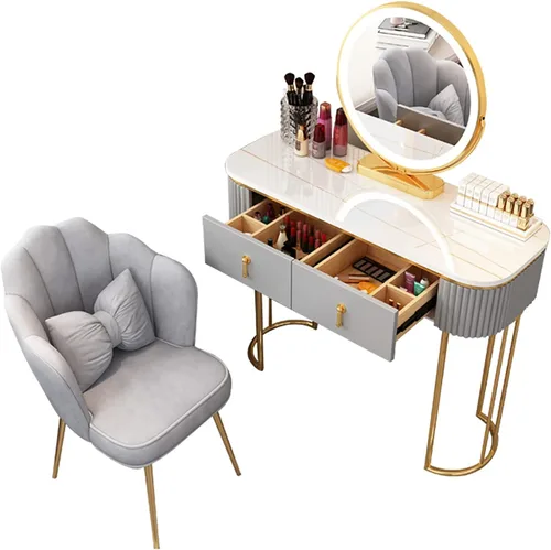 Vista 14 de Escritorio de tocador con espejo iluminado, mesa de tocador de lujo ligera con luces, 3 modos de iluminación de color, brillo ajustable, mesa