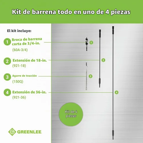 Vista 3 de Greenlee 921 Quick Change D'VersiBIT Kit de extensión de taladro flexible de 4 piezas con brocas de extensión de 18 y 36 pulgadas, broca rechoncha
