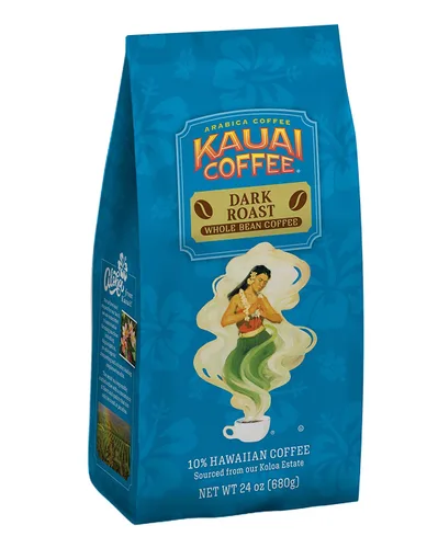 Vista 3 de Kauai - Café en grano entero, Koloa Estate café tostado oscuro del cultivador más grande de Hawái, Bold, mezcla rica de 32 onzas (paquete de 8)
