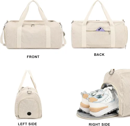 Vista 4 de Bolsa de lona para gimnasio, deportes, mujeres y niñas, bolsa de viaje de entrenamiento para fin de semana con compartimento para zapatos y bolsillo