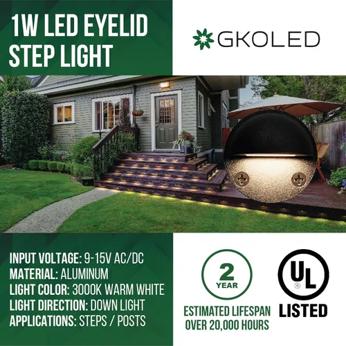 Vista 2 de GKOLED Paquete de 8 luces LED de bajo voltaje, luces de escalón de párpados de tamaño mini con chips LED integrados de 0.8 W, clasificación IP65+