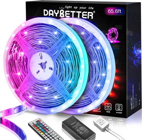 Vista 11 de DAYBETTER - Tiras de luces LED de 110 pies, tiras de iluminación inteligentes con control remoto de aplicación, luces RGB que cambian