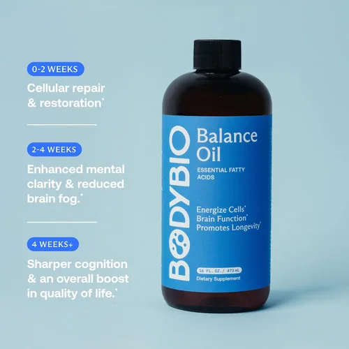 Vista 5 de BodyBio Aceite de equilibrio - Suplemento vegano Omega 3 6 - Aceite de cártamo y linaza prensado en frío - Apoya la función cerebral, la piel