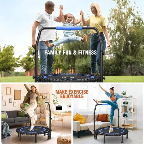 Vista 7 de ANCHEER Trampolín Rebounder de 40 pulgadas con mango ajustable de 4 niveles, mini trampolín máximo de 400 libras, trampolín de fitness resistente