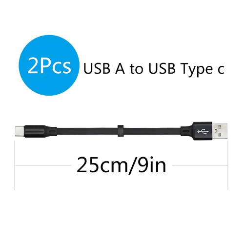 Vista 7 de Cable corto USB tipo C de carga rápida de 0.9 pulgadas, cable plano USB A a USB C 3A, cable de carga y sincronización de datos, diseño de hebilla