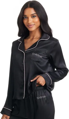 Vista 4 de bebe Conjunto de pijama para mujer, conjunto de pijama Charmeuse texturizado de lujo para mujer, elegante conjunto de pijama para mujer