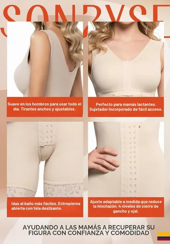 Vista 3 de Sonryse Fajas Colombianas Reductoras y Moldeadoras Postpartum Girdle Tummy Control Shapewear Beige - 4 niveles de ganchos - Pp086