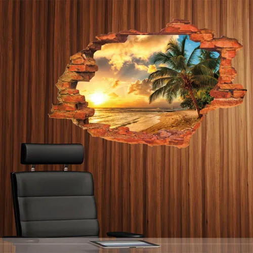 Vista 4 de Adhesivo de pared extraíble para ventana 3D, diseño de playa, decoración mural para el hogar, dormitorio, dormitorio